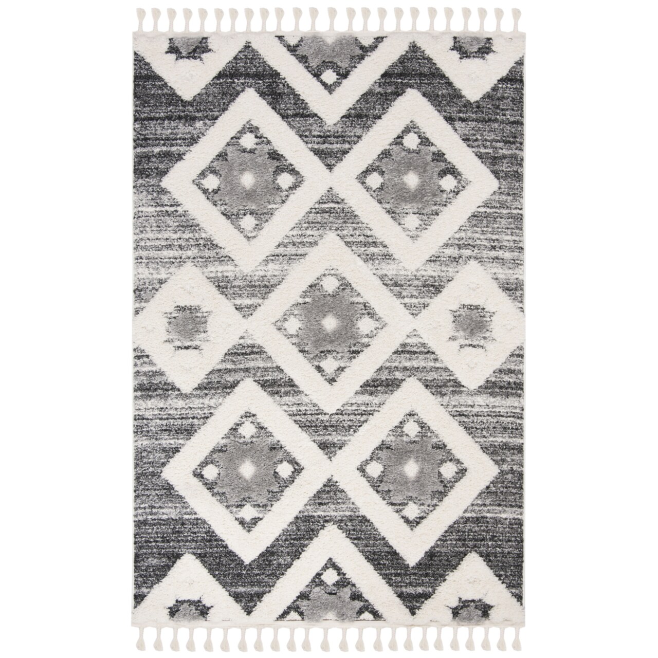 Safavieh Moroccan Tassel Shag Mts664G Grey / Ivory Rug Area Rug Carpet Shag
